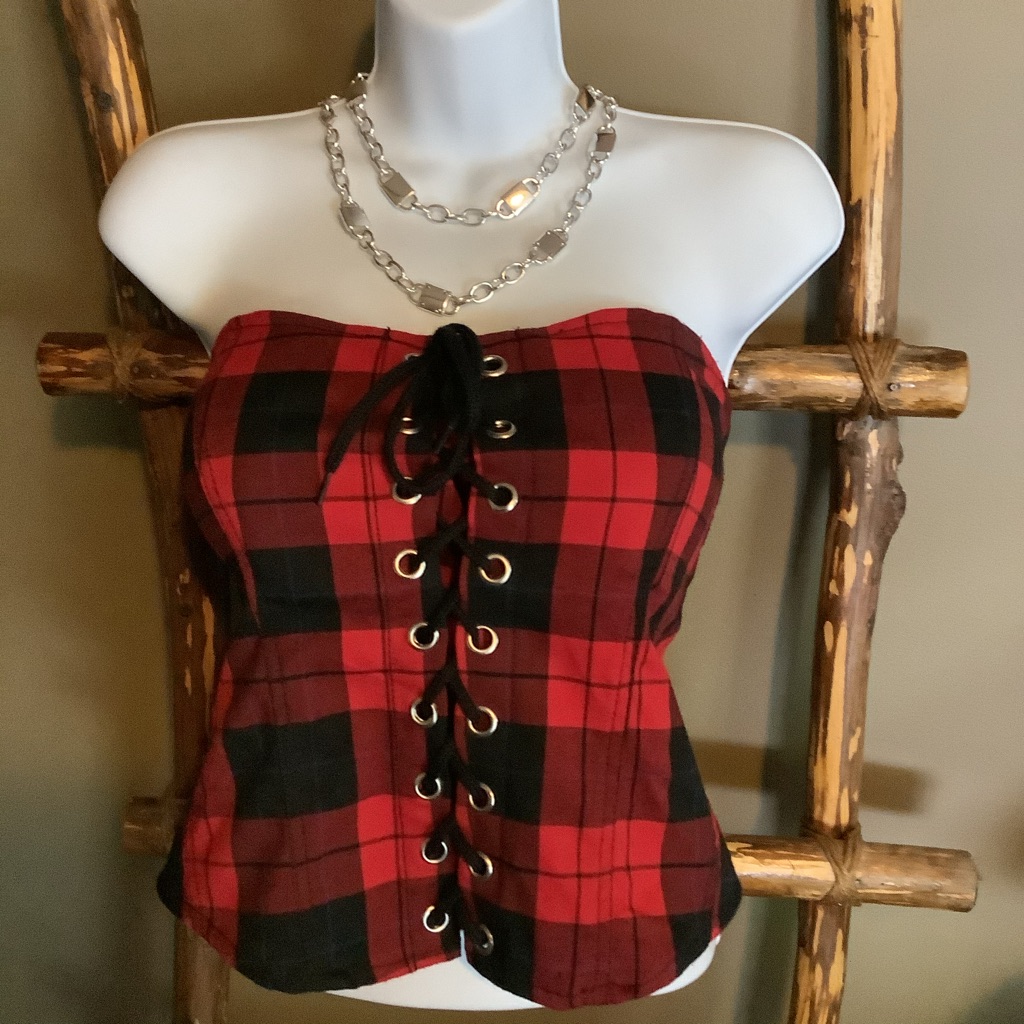 276 Plaid Strapless Halter